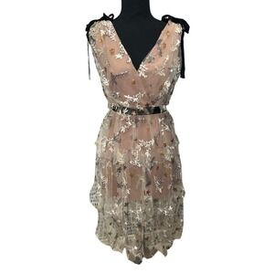 MoonSea‎ Floral Embroidered Tulle Dress, Sleeveless Party Cocktail Dress Size 4